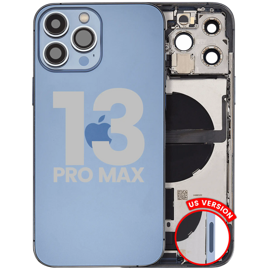Back Housing W/ Charging Port Flex & Small Parts For iPhone 13 Pro Max (US Version) (Used OEM Pull: Grade A) (Sierra Blue)