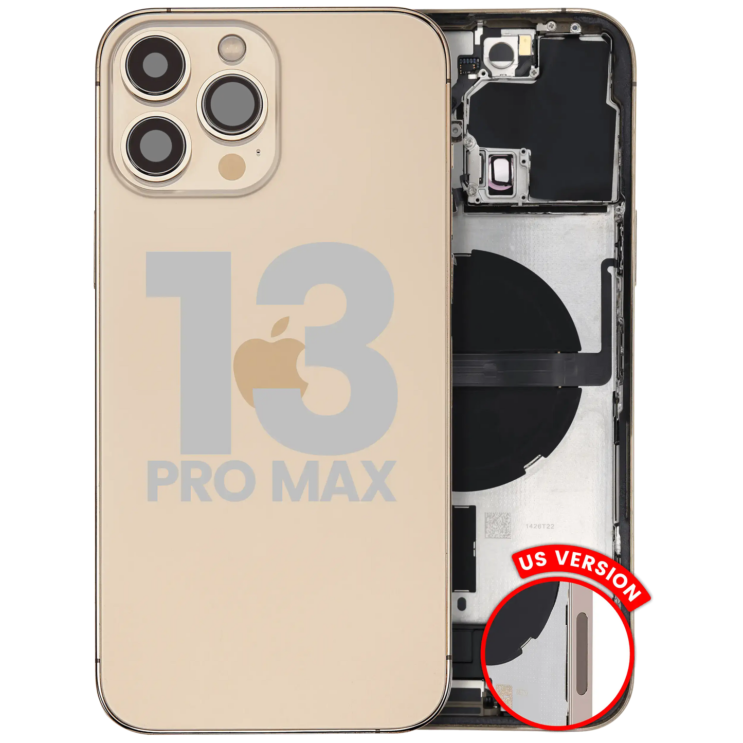 Back Housing W/ Charging Port Flex & Small Parts For iPhone 13 Pro Max (US Version) (Used OEM Pull: Grade B) (Gold)