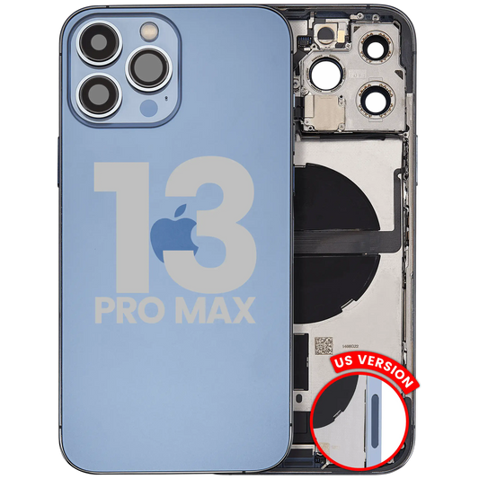 Back Housing W/ Charging Port Flex & Small Parts For iPhone 13 Pro Max (US Version) (Used OEM Pull: Grade C) (Sierra Blue)