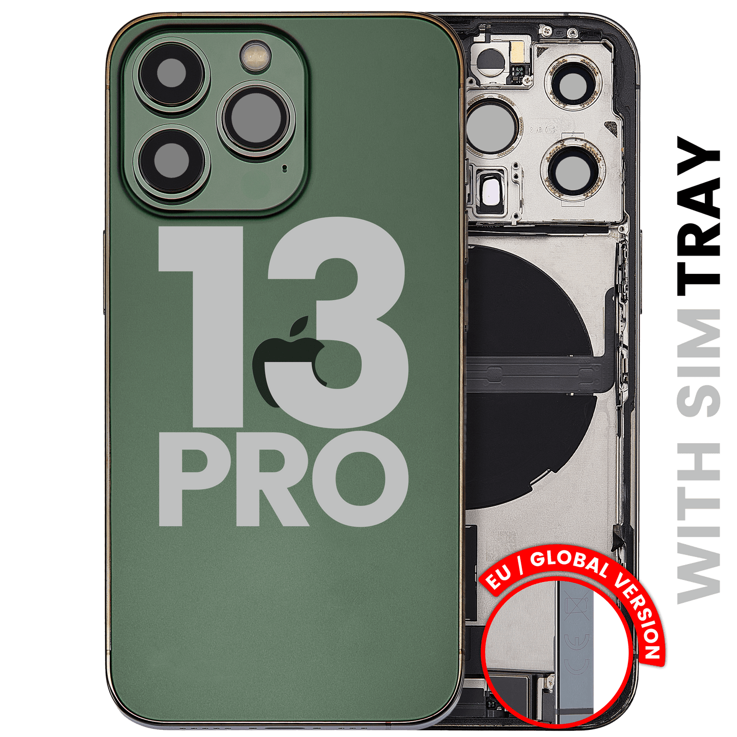 Back Housing W/ Charging Port Flex & Small Parts For iPhone 13 Pro (EU / Global Version) (Used OEM Pull: Grade A) (Alpine Green)