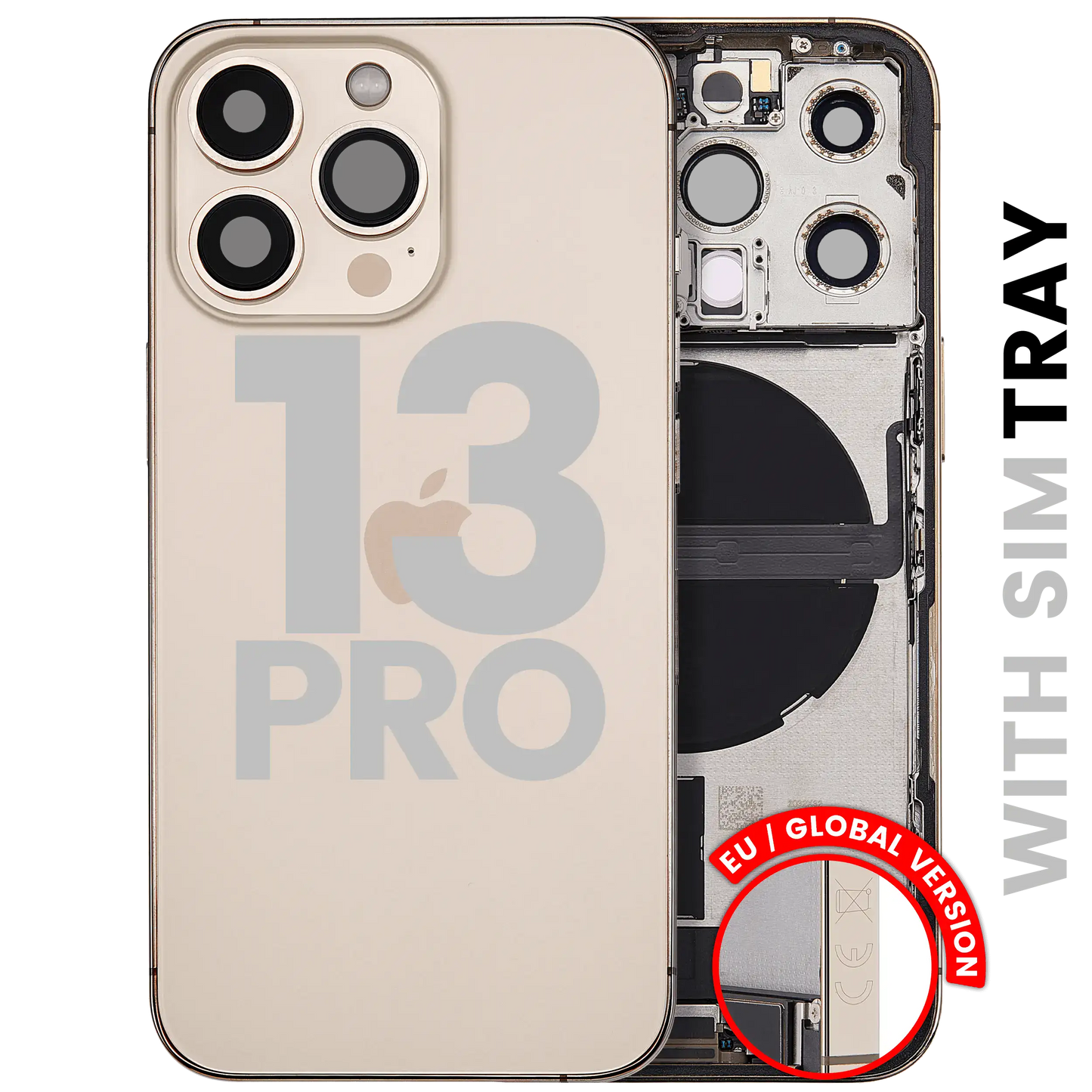 Back Housing W/ Charging Port Flex & Small Parts For iPhone 13 Pro (EU / Global Version) (Used OEM Pull: Grade A) (Gold)