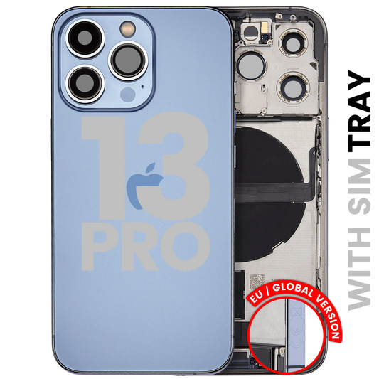 Back Housing W/ Charging Port Flex & Small Parts For iPhone 13 Pro (EU / Global Version) (Used OEM Pull: Grade A) (Sierra Blue)