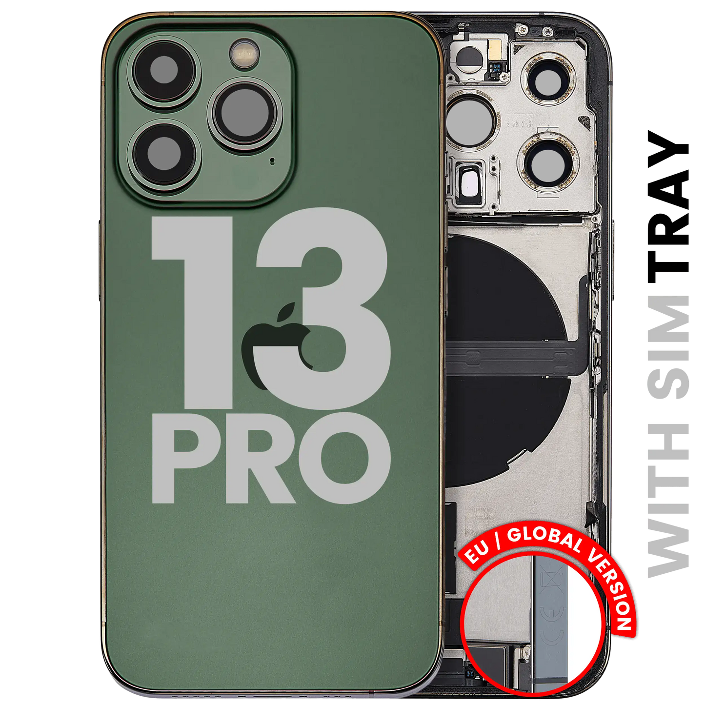Back Housing W/ Charging Port Flex & Small Parts For iPhone 13 Pro (EU / Global Version) (Used OEM Pull: Grade B) (Alpine Green)