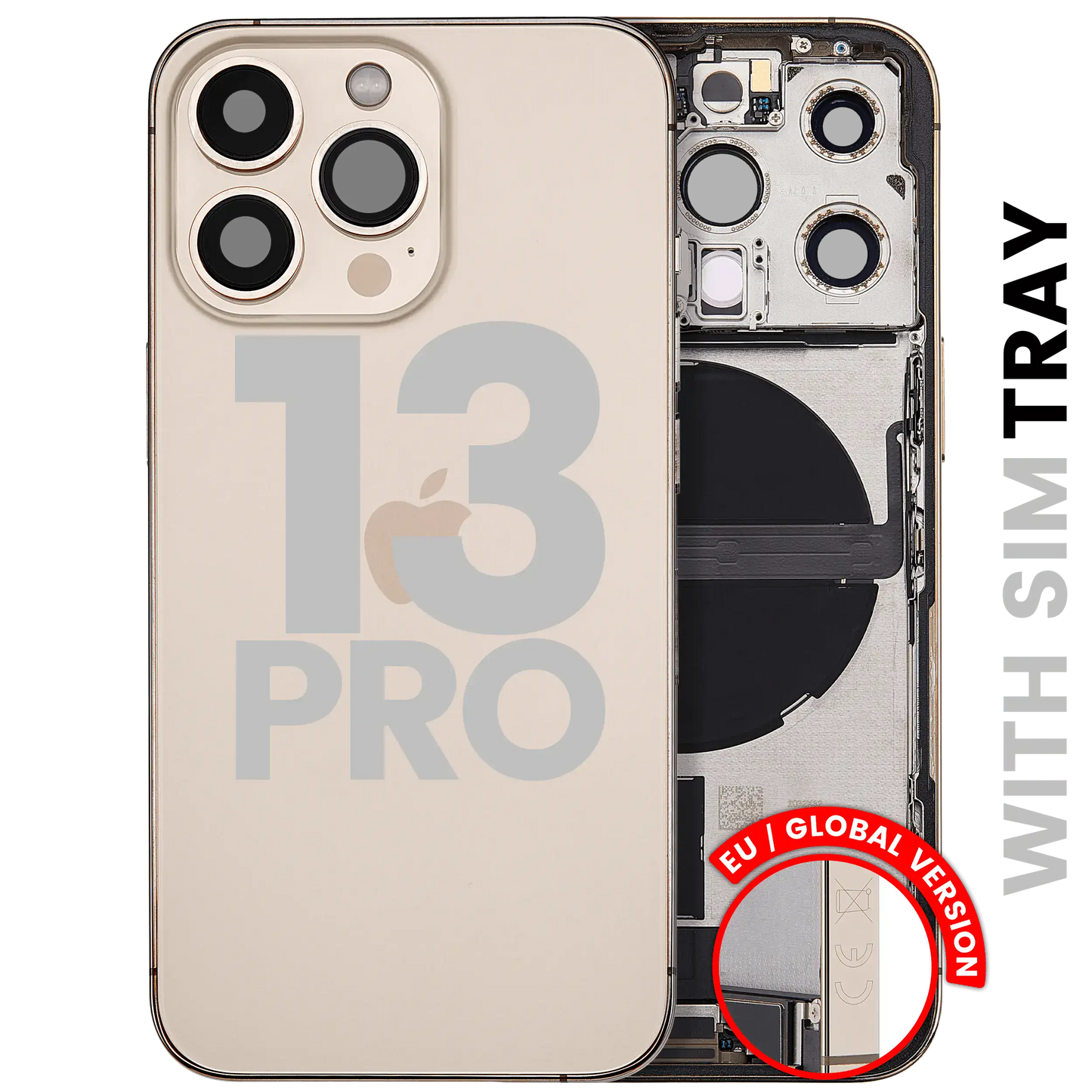 Back Housing W/ Charging Port Flex & Small Parts For iPhone 13 Pro (EU / Global Version) (Used OEM Pull: Grade B) (Gold)