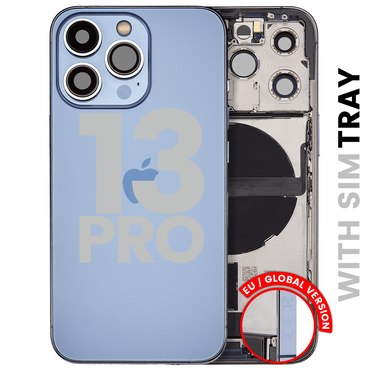 Back Housing W/ Charging Port Flex & Small Parts For iPhone 13 Pro (EU / Global Version) (Used OEM Pull: Grade B) (Sierra Blue)