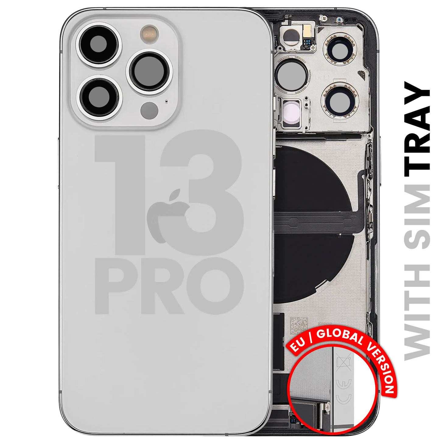Back Housing W/ Charging Port Flex & Small Parts For iPhone 13 Pro (EU / Global Version) (Used OEM Pull: Grade B) (Silver)