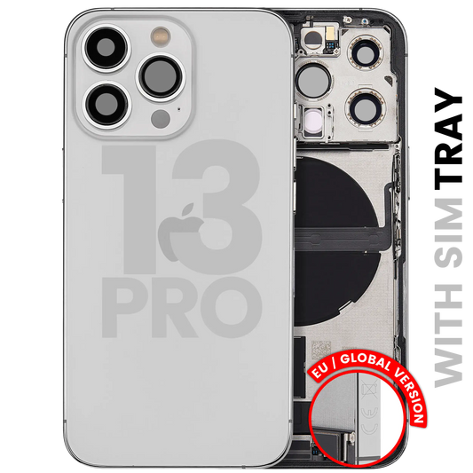 Back Housing W/ Charging Port Flex & Small Parts For iPhone 13 Pro (EU / Global Version) (Used OEM Pull: Grade B) (Silver)