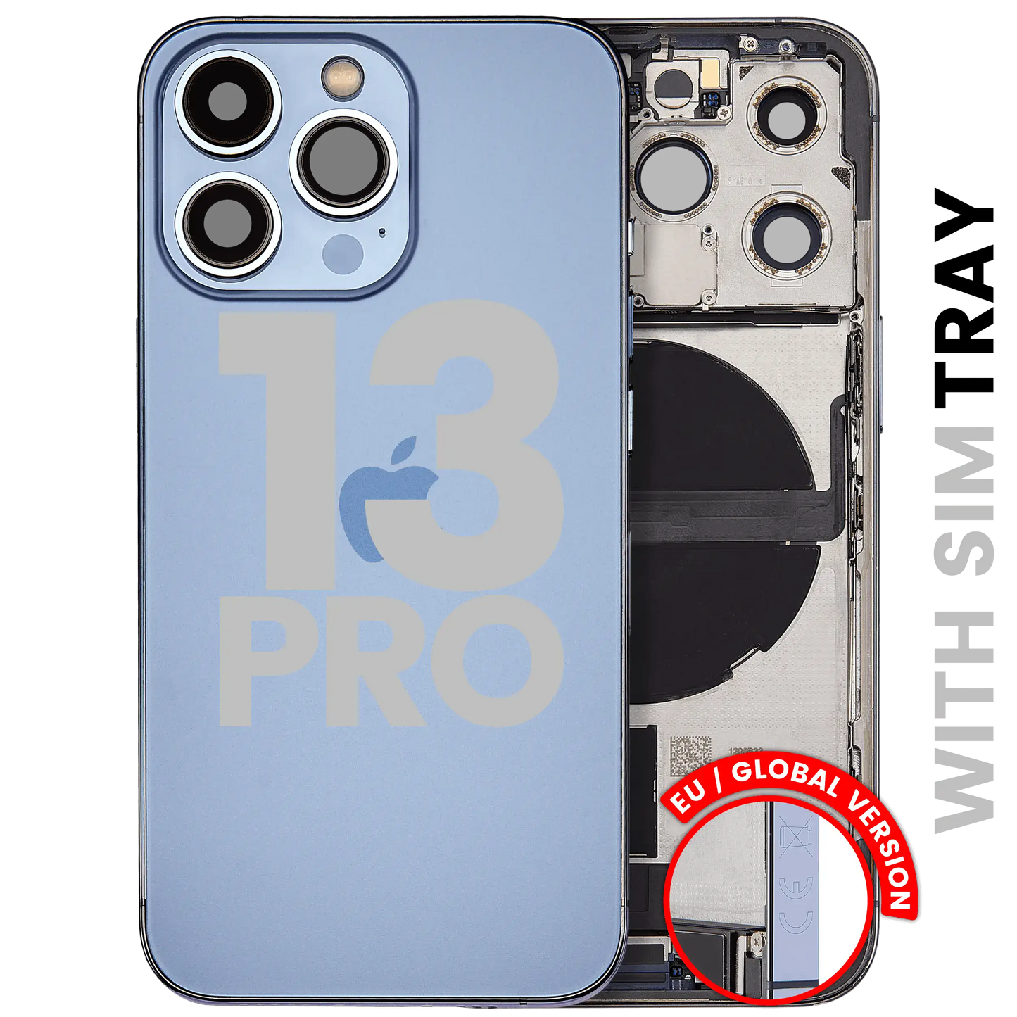 Back Housing W/ Charging Port Flex & Small Parts For iPhone 13 Pro (EU / Global Version) (Used OEM Pull: Grade C) (Sierra Blue)