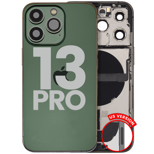 Back Housing W/ Charging Port Flex & Small Parts For iPhone 13 Pro (US Version) (Used OEM Pull: Grade A) (Alpine Green)