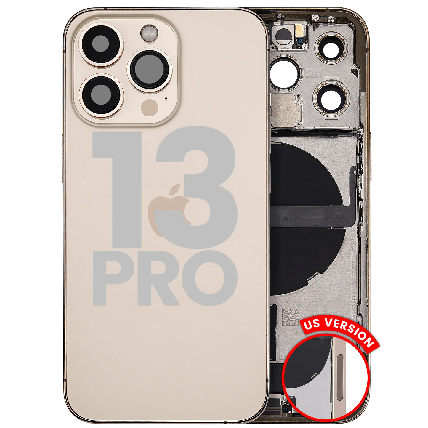 Back Housing W/ Charging Port Flex & Small Parts For iPhone 13 Pro (US Version) (Used OEM Pull: Grade A) (Gold)