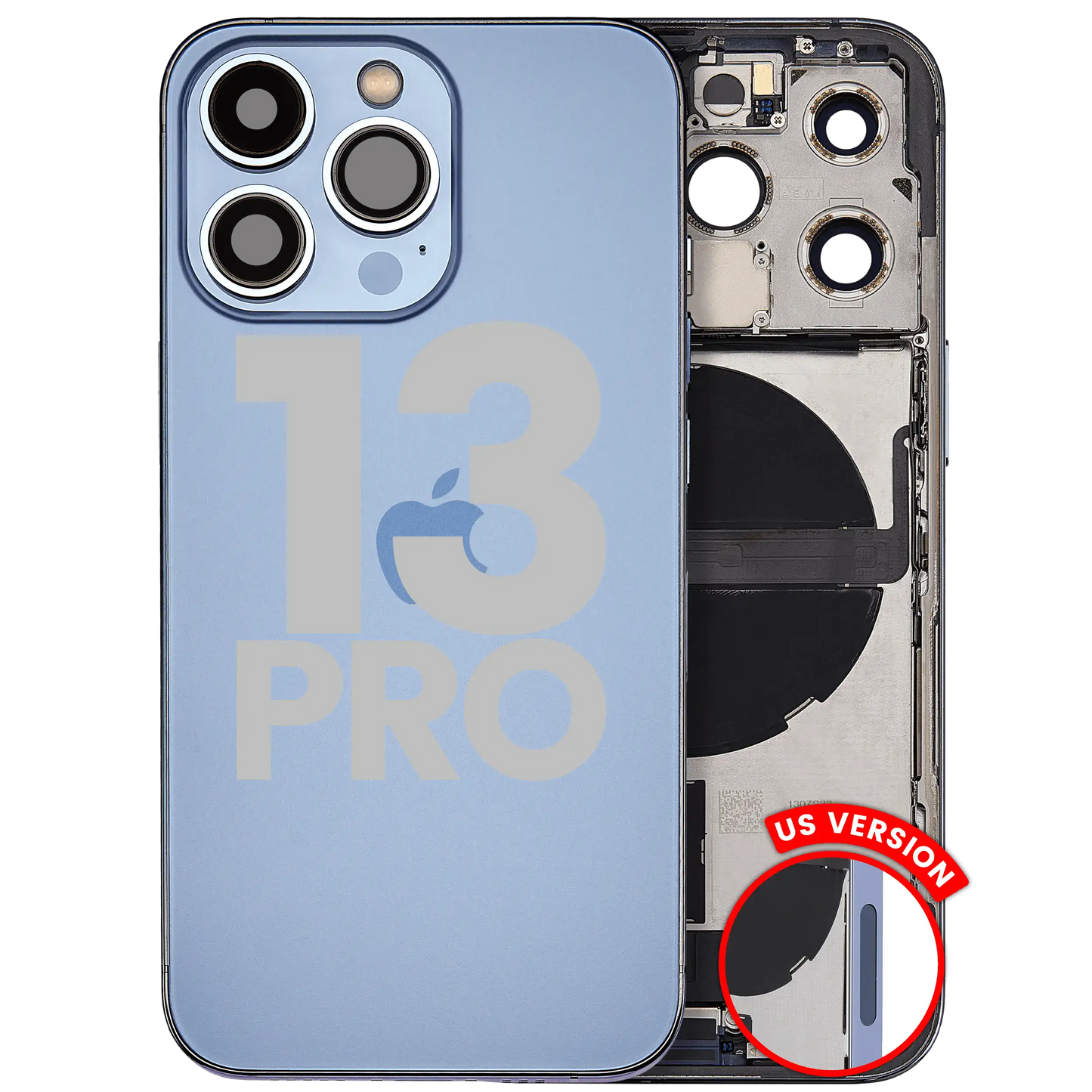 Back Housing W/ Charging Port Flex & Small Parts For iPhone 13 Pro (US Version) (Used OEM Pull: Grade A) (Sierra Blue)