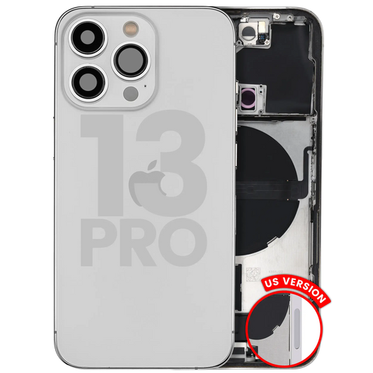 Back Housing W/ Charging Port Flex & Small Parts For iPhone 13 Pro (US Version) (Used OEM Pull: Grade A) (Silver)
