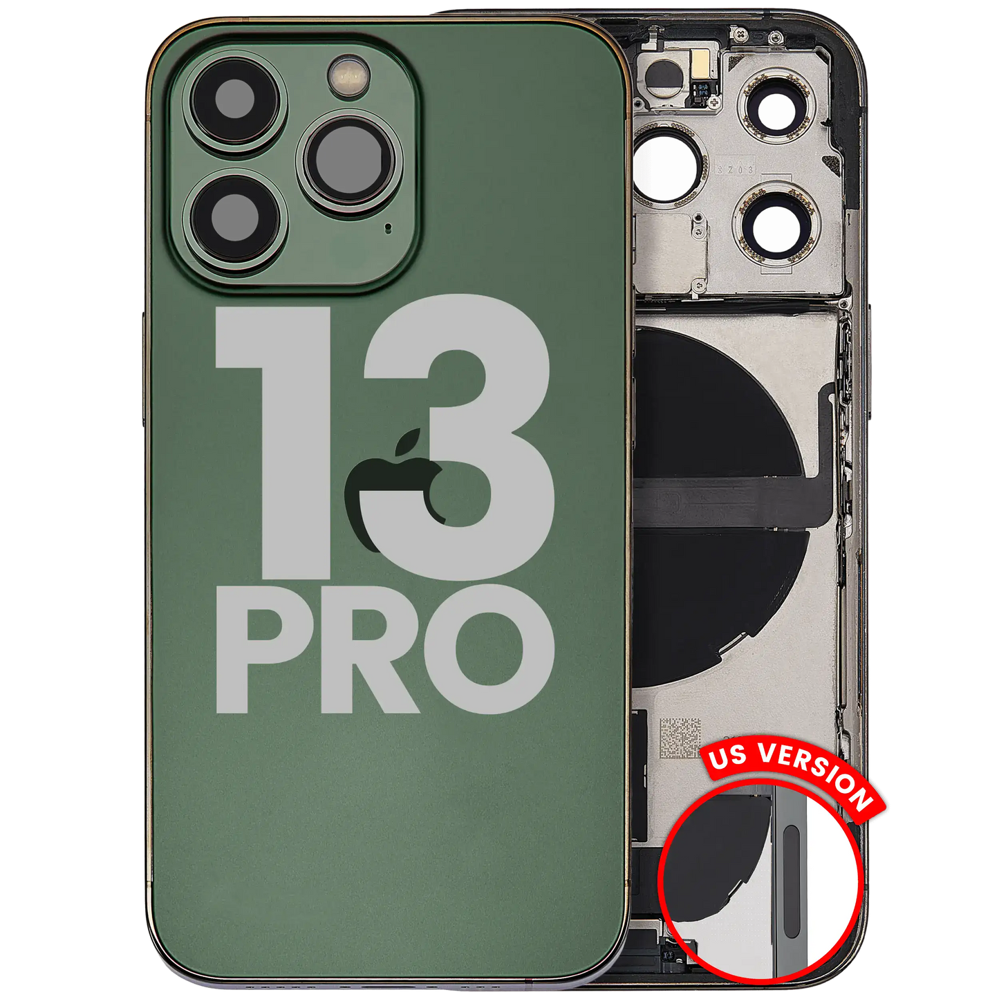 Back Housing W/ Charging Port Flex & Small Parts For iPhone 13 Pro (US Version) (Used OEM Pull: Grade B) (Alpine Green)