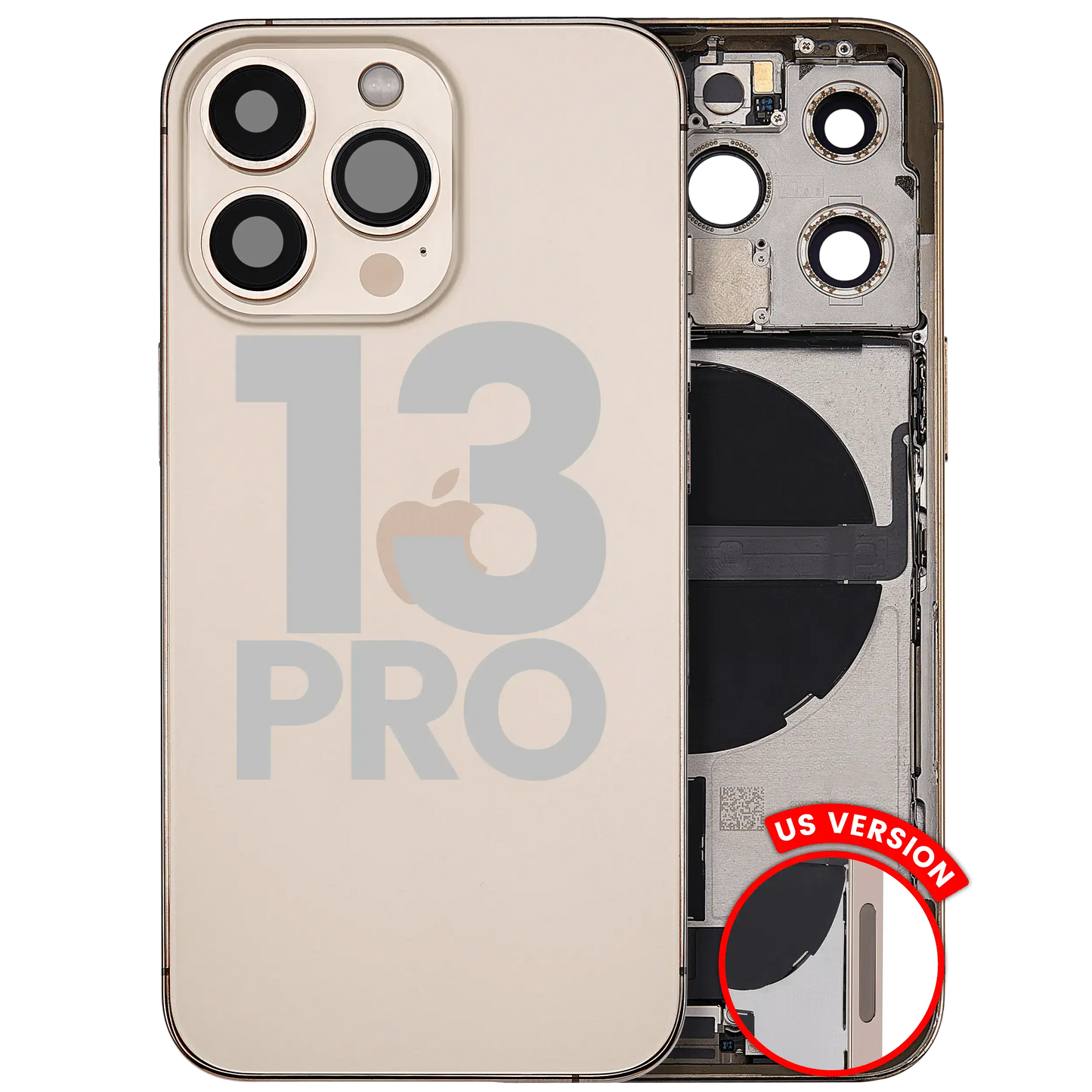 Back Housing W/ Charging Port Flex & Small Parts For iPhone 13 Pro (US Version) (Used OEM Pull: Grade B) (Gold)