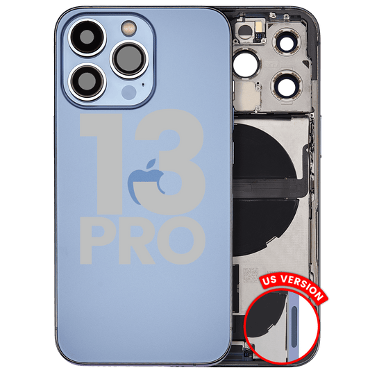 Back Housing W/ Charging Port Flex & Small Parts For iPhone 13 Pro (US Version) (Used OEM Pull: Grade B) (Sierra Blue)