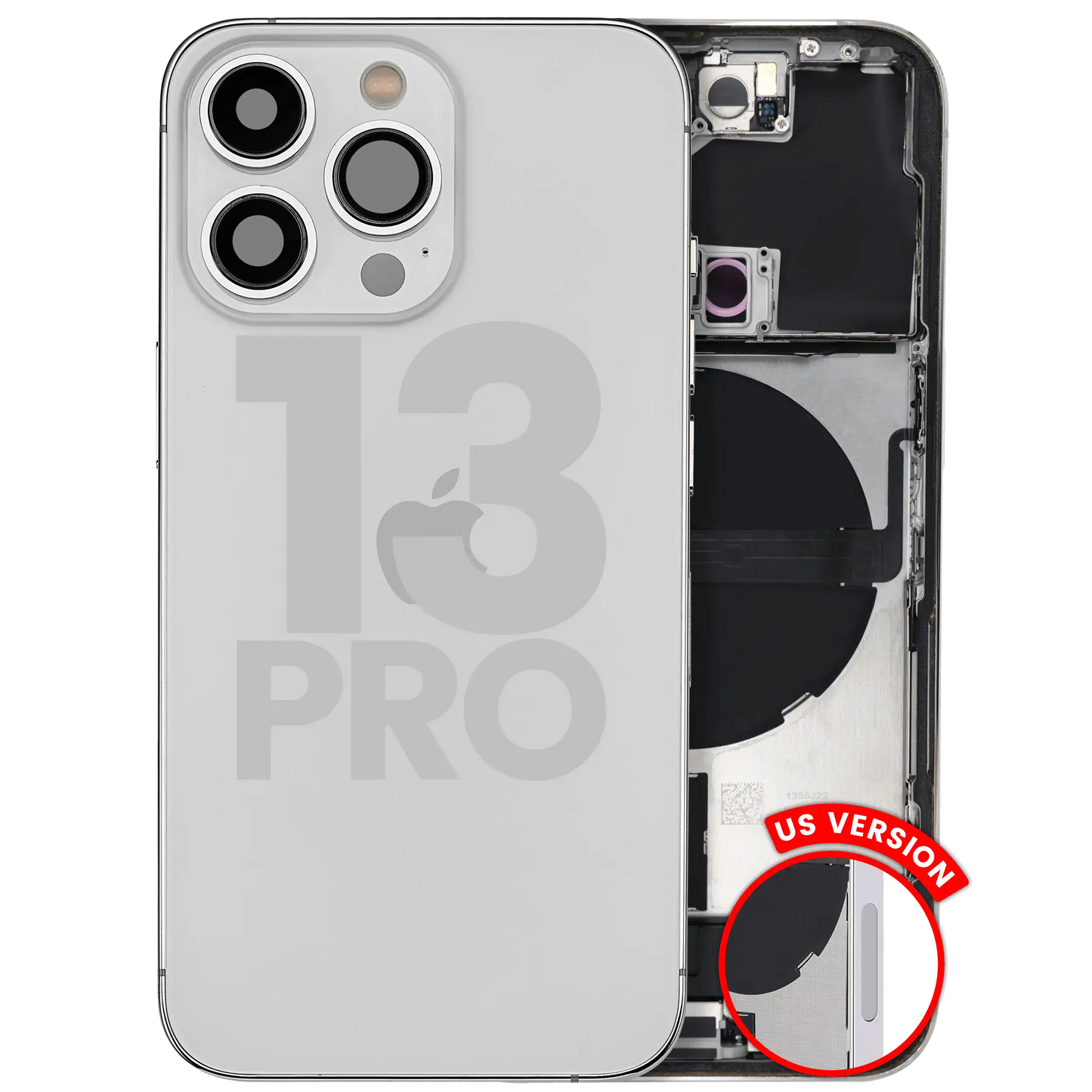 Back Housing W/ Charging Port Flex & Small Parts For iPhone 13 Pro (US Version) (Used OEM Pull: Grade B) (Silver)