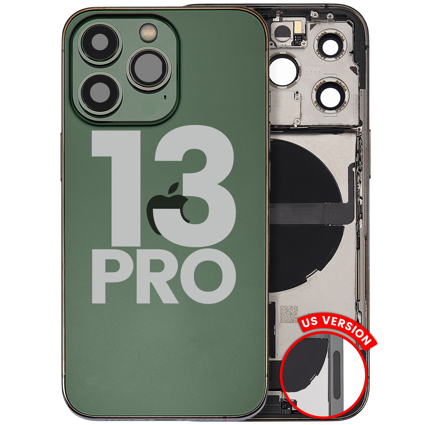 Back Housing W/ Charging Port Flex & Small Parts For iPhone 13 Pro (US Version) (Used OEM Pull: Grade C) (Alpine Green)