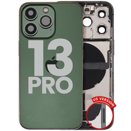 Back Housing W/ Charging Port Flex & Small Parts For iPhone 13 Pro (US Version) (Used OEM Pull: Grade C) (Alpine Green)