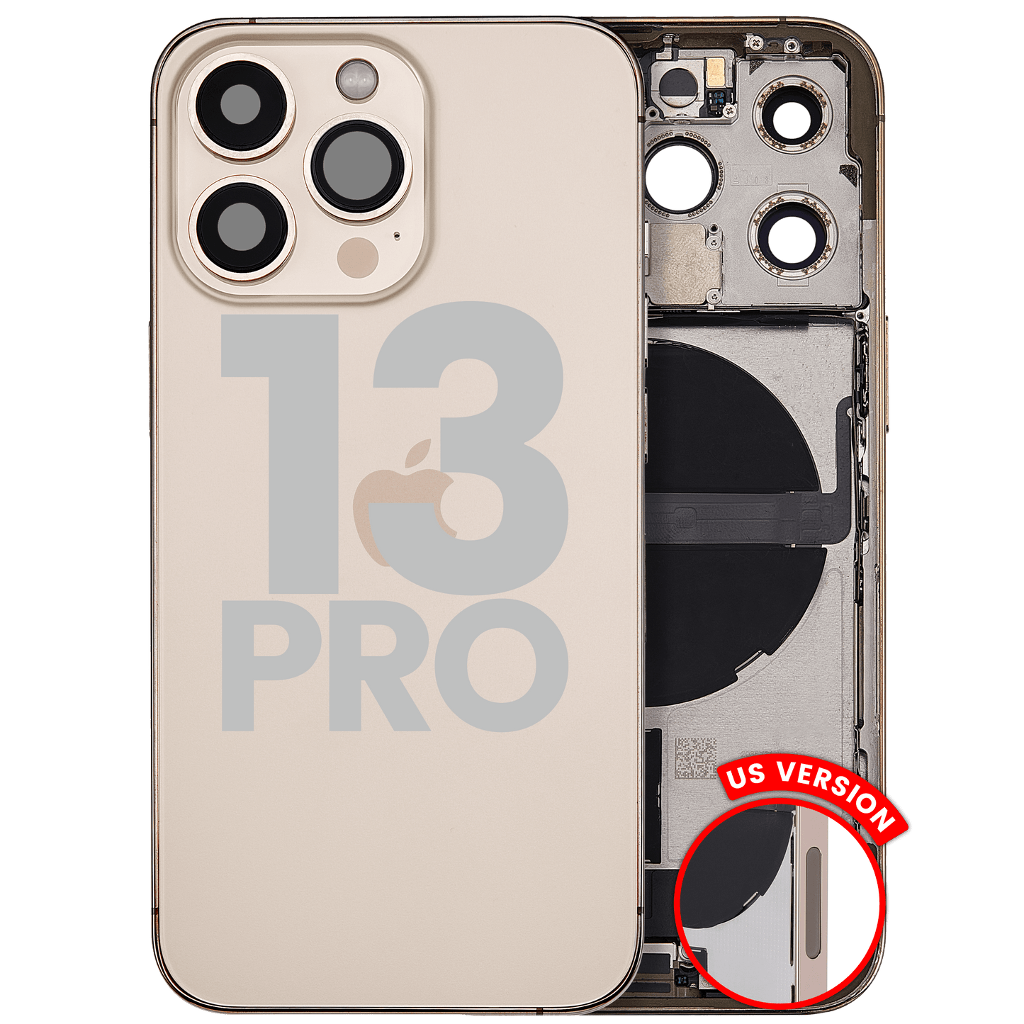 Back Housing W/ Charging Port Flex & Small Parts For iPhone 13 Pro (US Version) (Used OEM Pull: Grade C) (Gold)