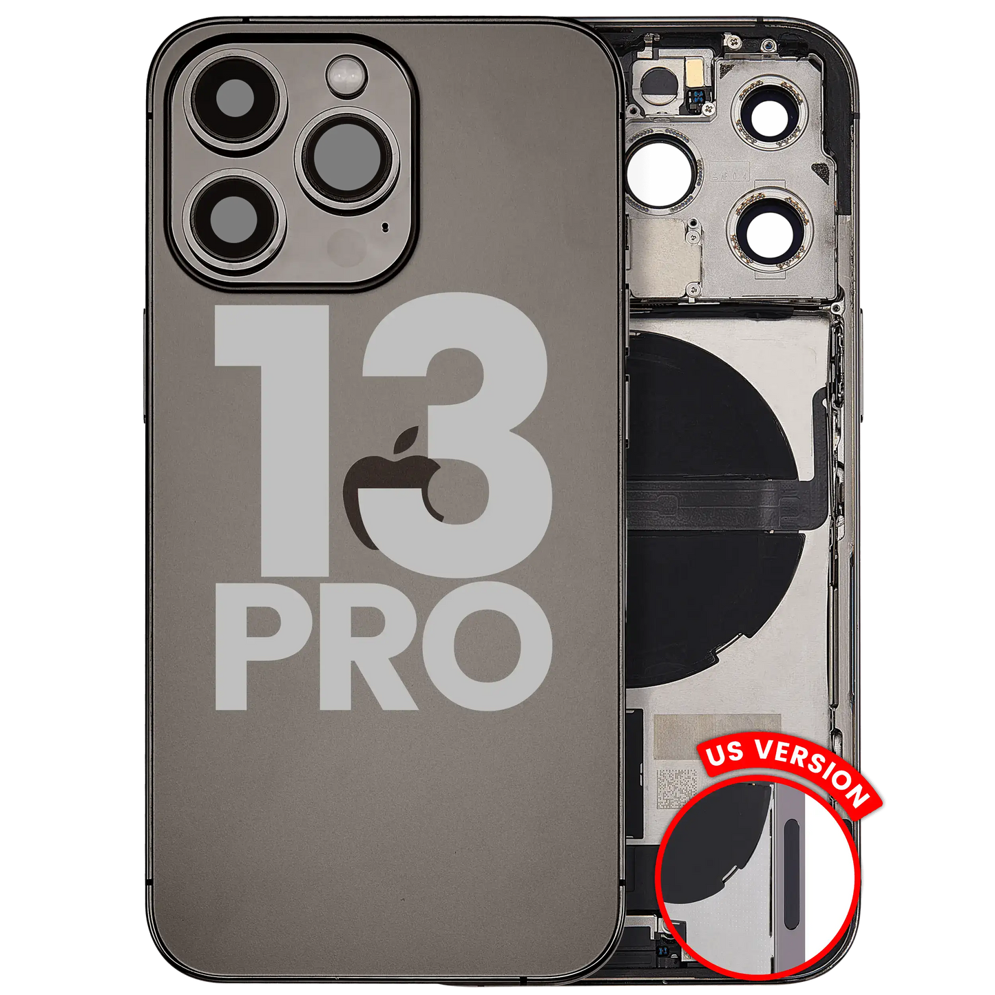 Back Housing W/ Charging Port Flex & Small Parts For iPhone 13 Pro (US Version) (Used OEM Pull: Grade C) (Graphite)