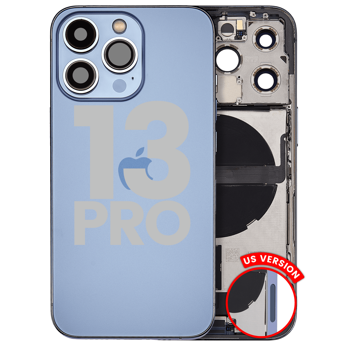 Back Housing W/ Charging Port Flex & Small Parts For iPhone 13 Pro (US Version) (Used OEM Pull: Grade C) (Sierra Blue)