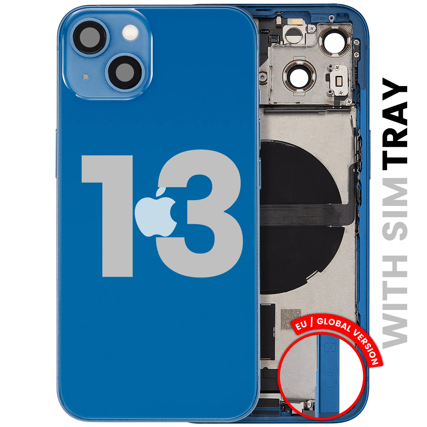 Back Housing W/ Charging Port Flex & Small Parts For iPhone 13 (EU / Global Version) (Used OEM Pull: Grade A) (Blue)