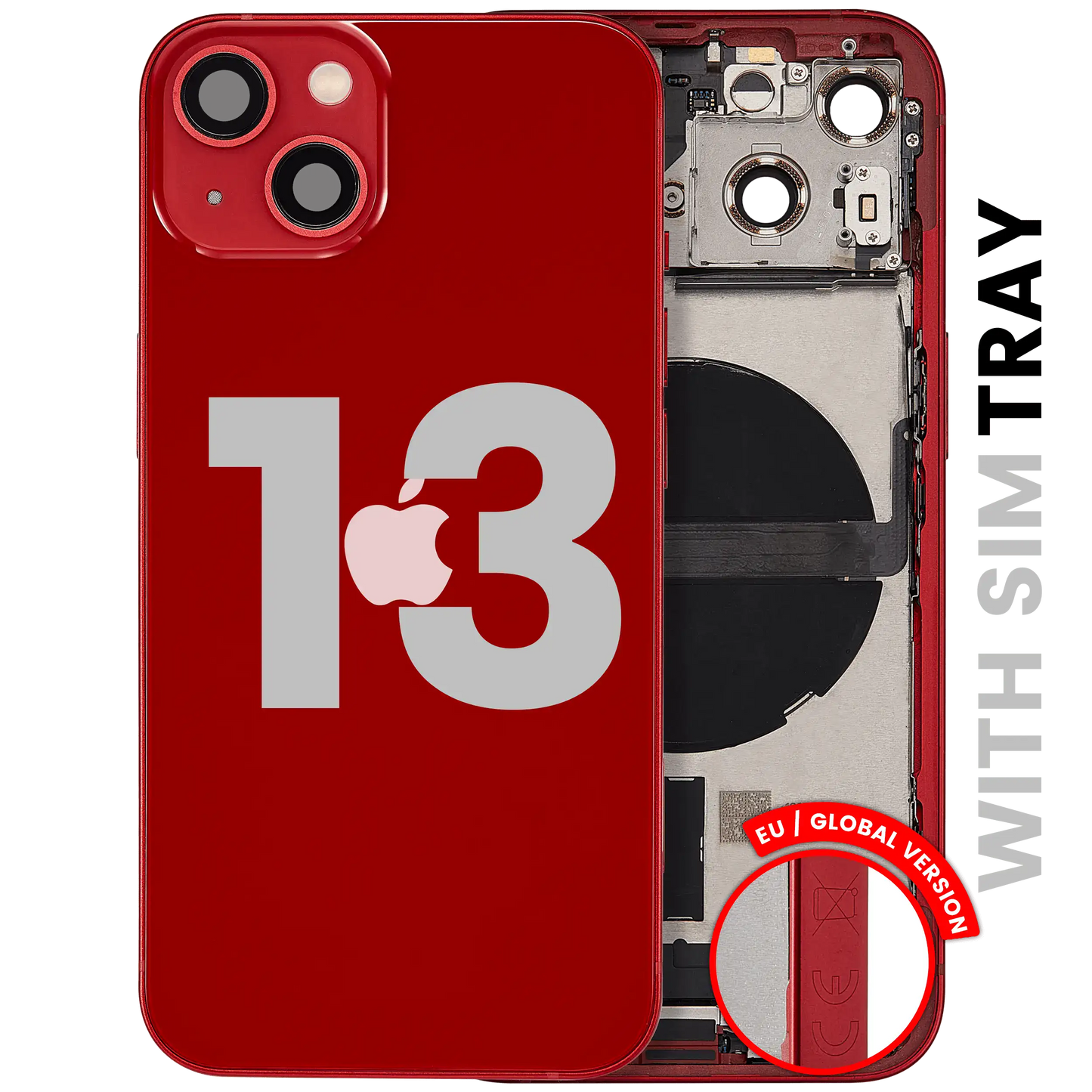 Back Housing W/ Charging Port Flex & Small Parts For iPhone 13 (EU / Global Version) (Used OEM Pull: Grade A) (Red)