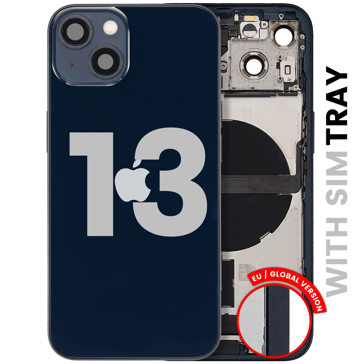 Back Housing W/ Charging Port Flex & Small Parts For iPhone 13 (EU / Global Version) (Used OEM Pull: Grade B) (Midnight)