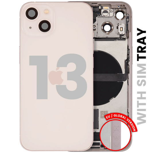 Back Housing W/ Charging Port Flex & Small Parts For iPhone 13 (EU / Global Version) (Used OEM Pull: Grade B) (Pink)