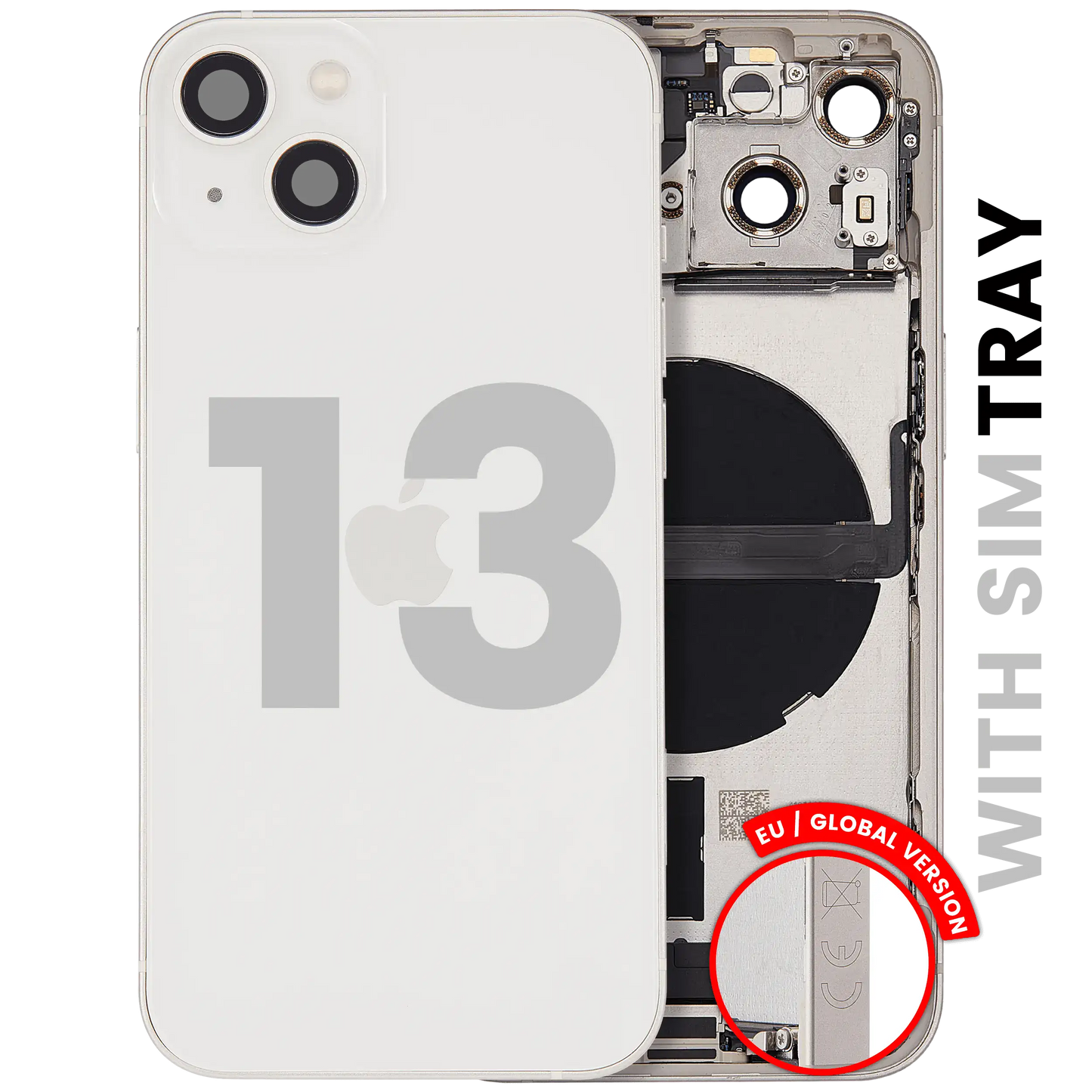 Back Housing W/ Charging Port Flex & Small Parts For iPhone 13 (EU / Global Version) (Used OEM Pull: Grade B) (Starlight)