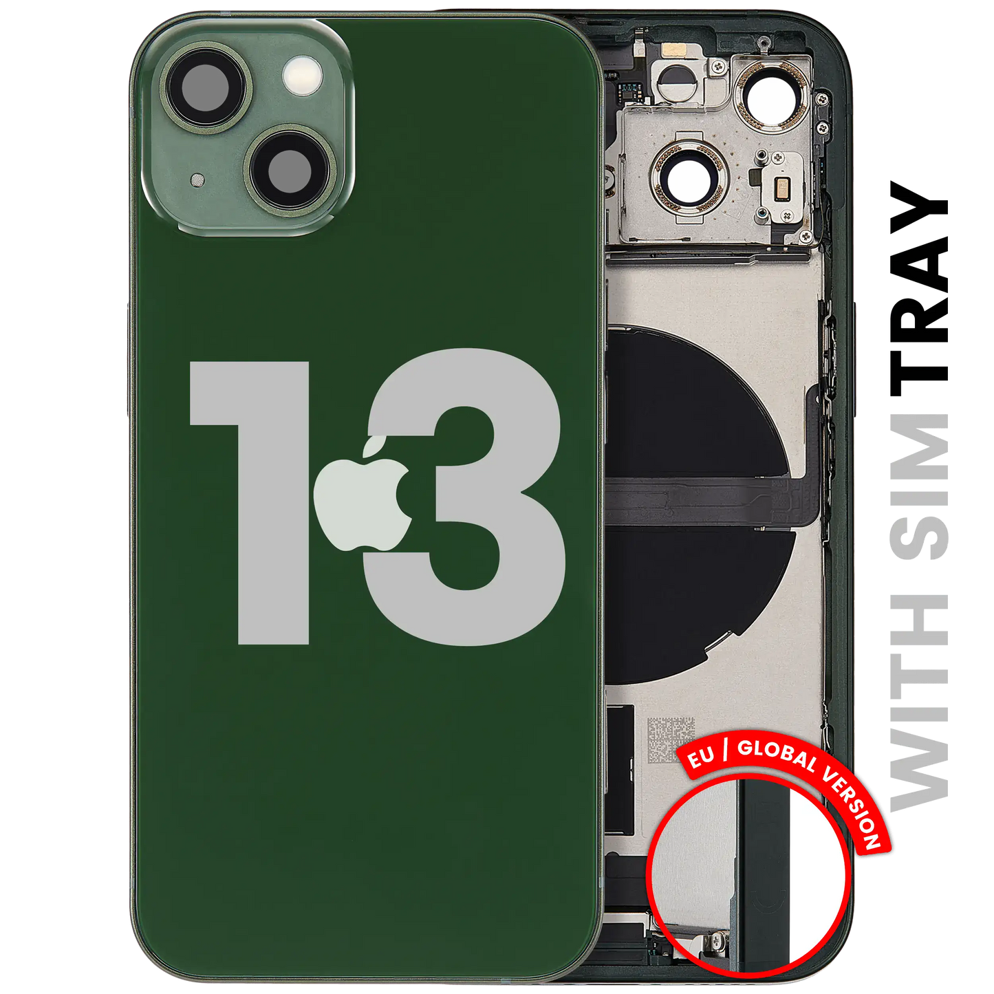 Back Housing W/ Charging Port Flex & Small Parts For iPhone 13 (EU / Global Version) (Used OEM Pull: Grade C) (Green)