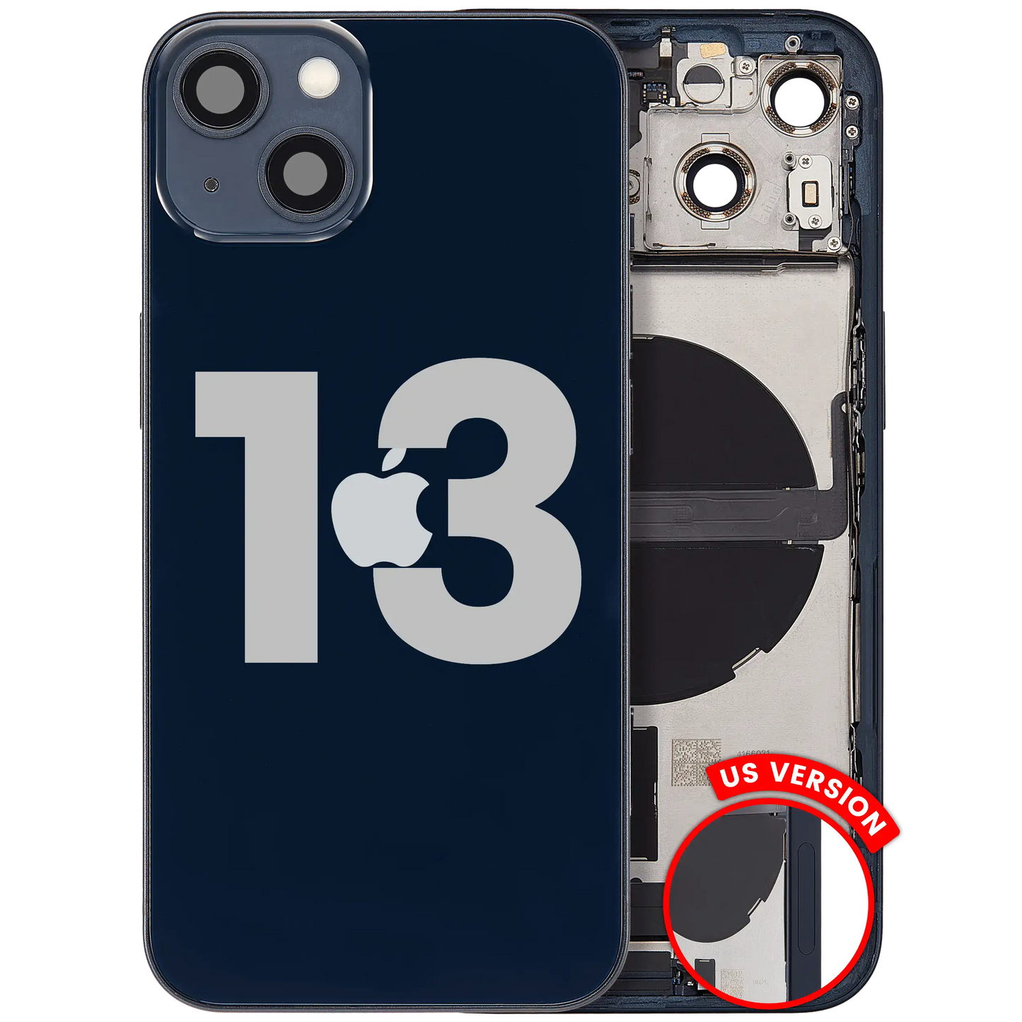Back Housing W/ Charging Port Flex & Small Parts For iPhone 13 (US Version) (Used OEM Pull: Grade A) (Midnight)