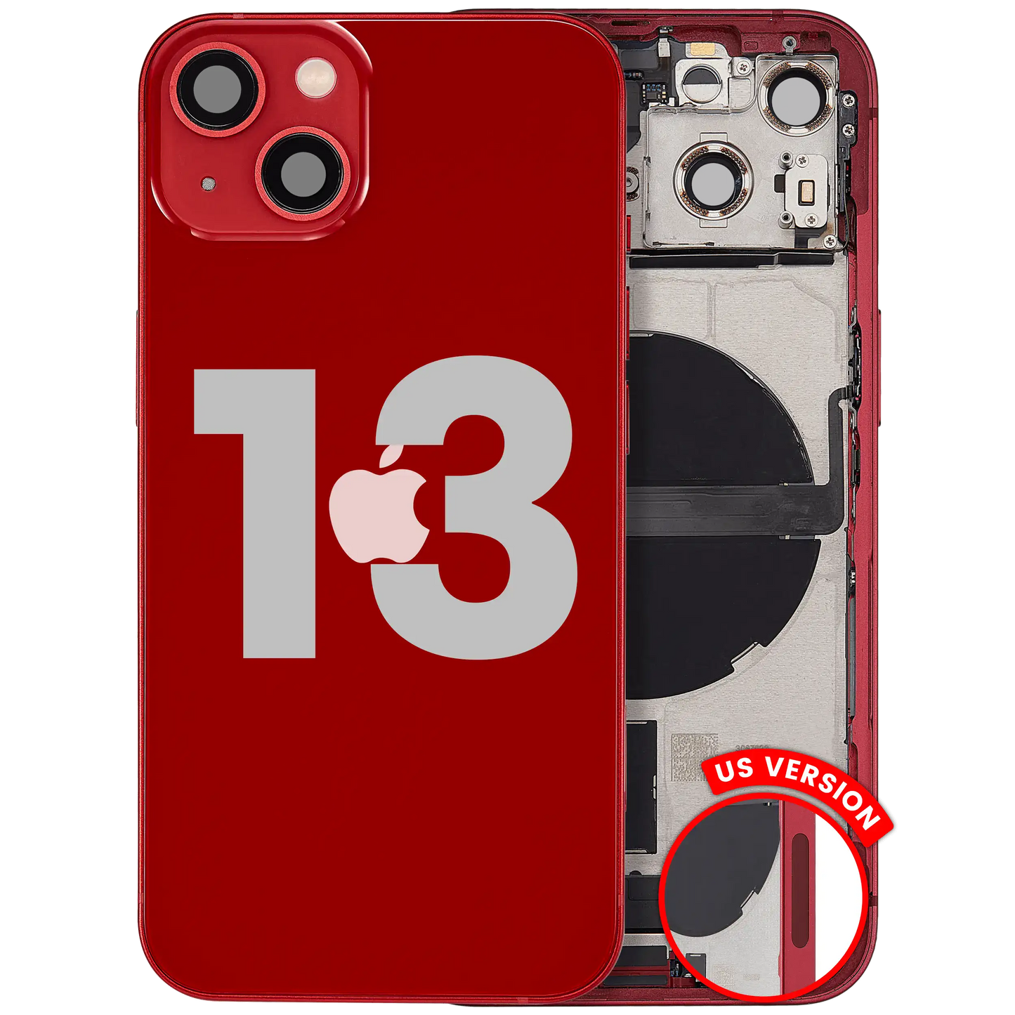 Back Housing W/ Charging Port Flex & Small Parts For iPhone 13 (US Version) (Used OEM Pull: Grade A) (Red)