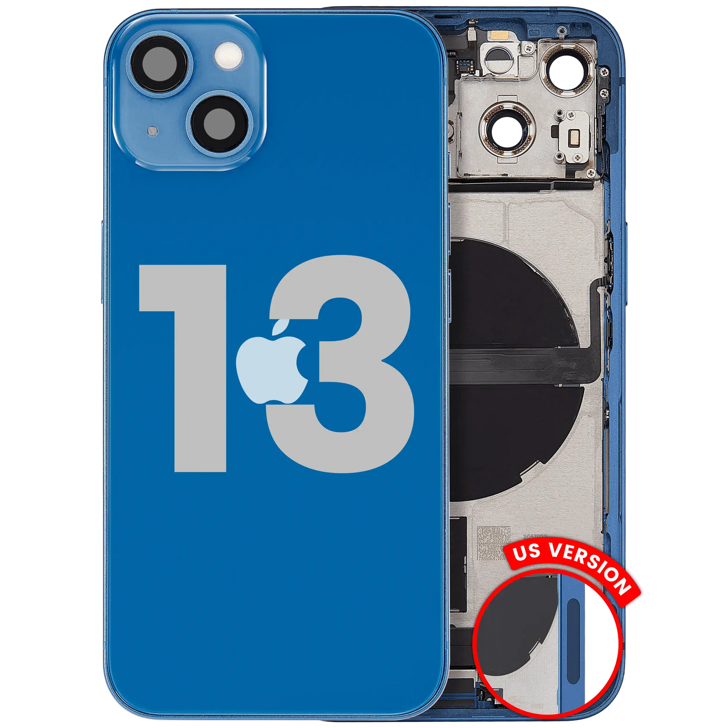 Back Housing W/ Charging Port Flex & Small Parts For iPhone 13 (US Version) (Used OEM Pull: Grade B) (Blue)