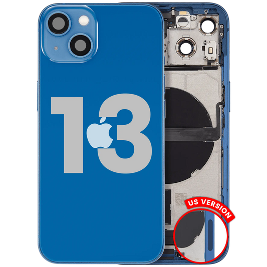 Back Housing W/ Charging Port Flex & Small Parts For iPhone 13 (US Version) (Used OEM Pull: Grade B) (Blue)