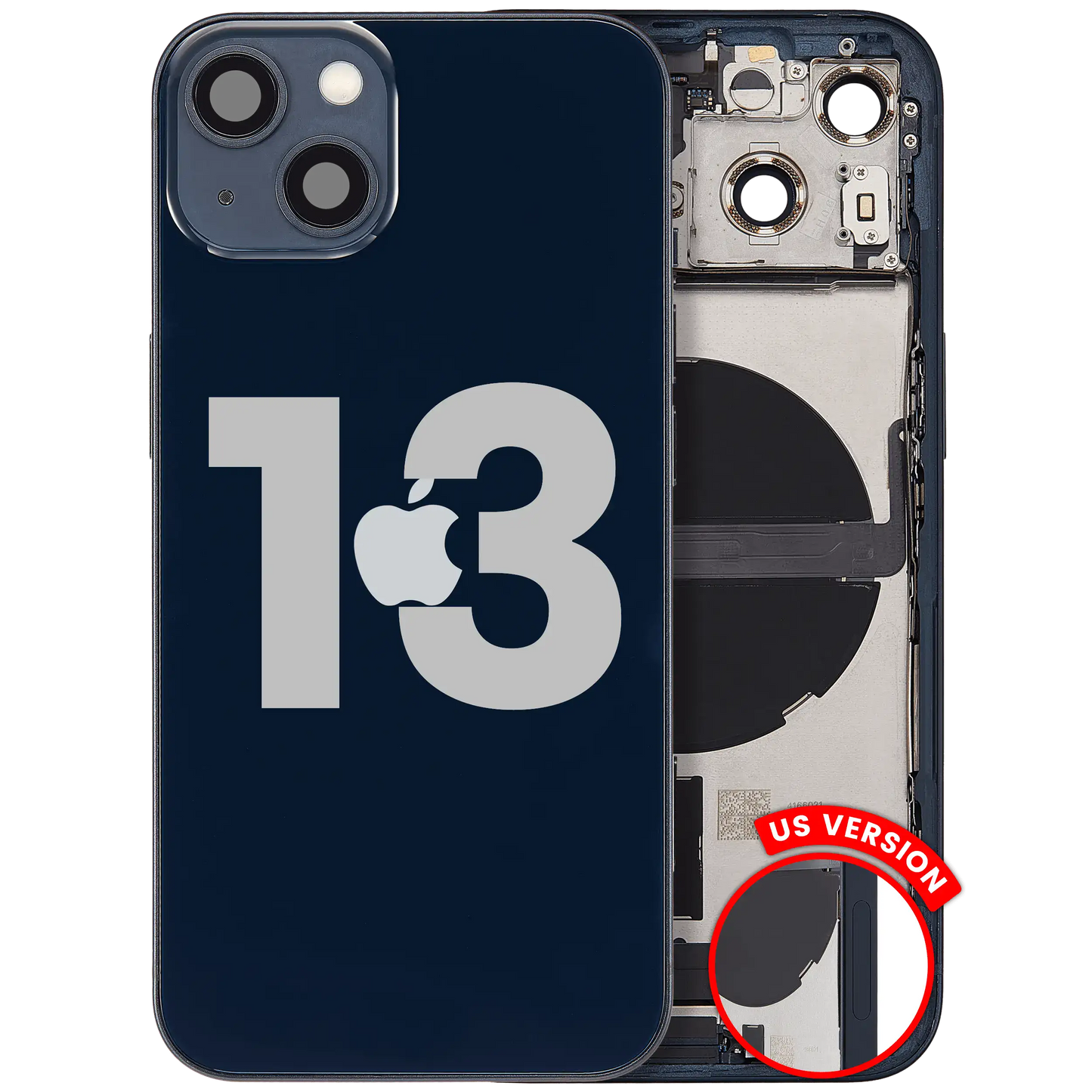 Back Housing W/ Charging Port Flex & Small Parts For iPhone 13 (US Version) (Used OEM Pull: Grade B) (Midnight)