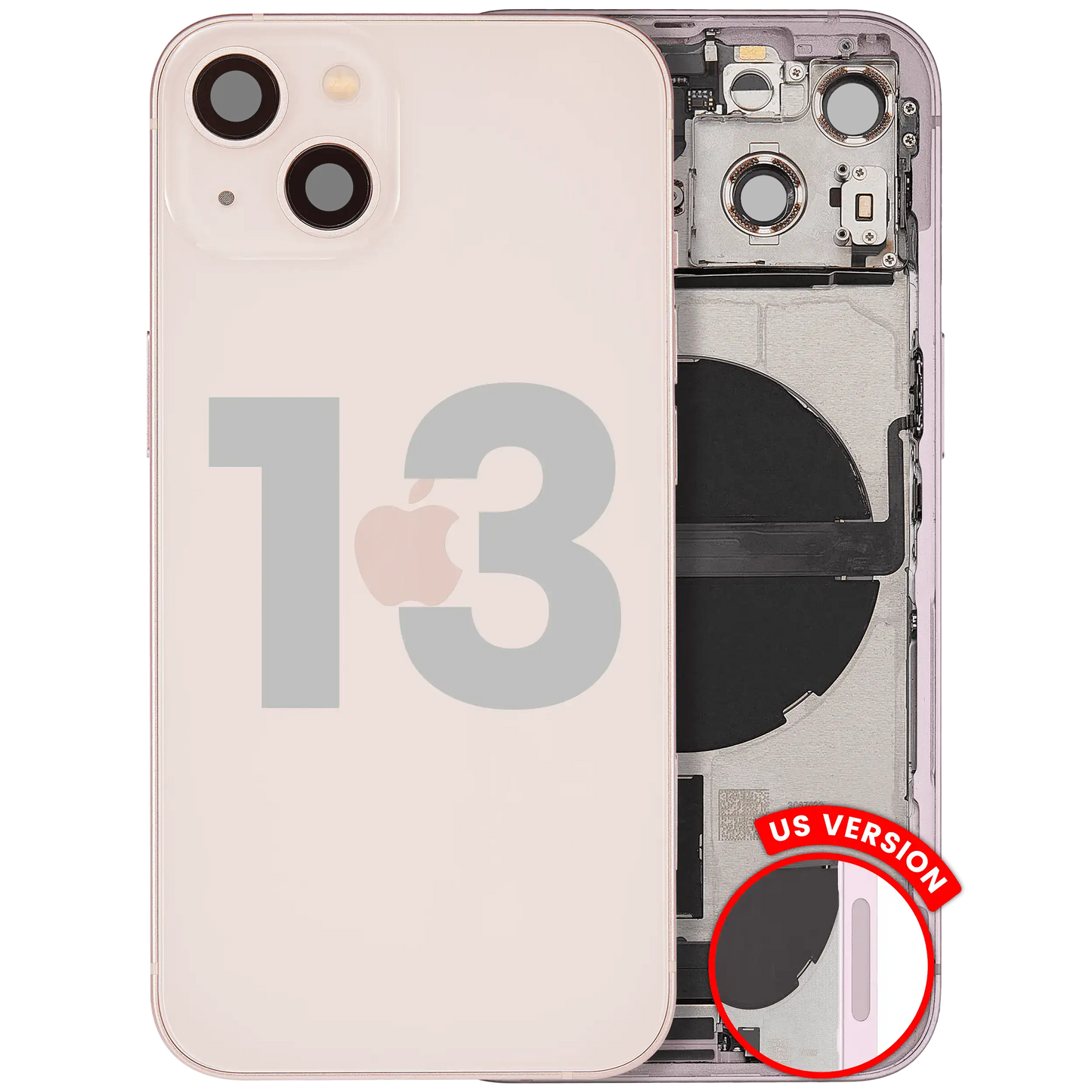 Back Housing W/ Charging Port Flex & Small Parts For iPhone 13 (US Version) (Used OEM Pull: Grade B) (Pink)