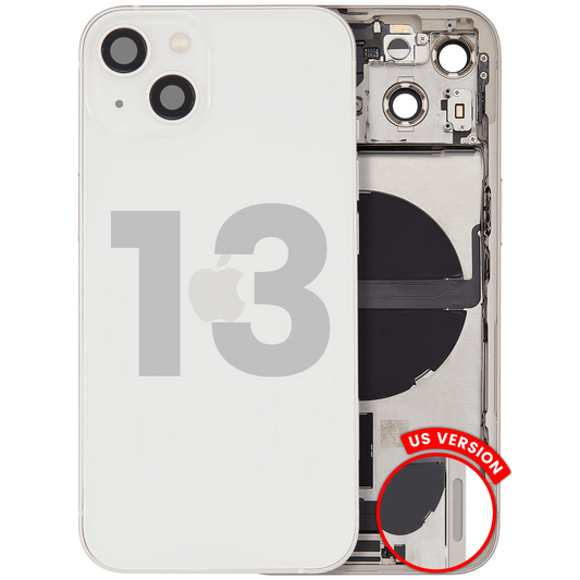 Back Housing W/ Charging Port Flex & Small Parts For iPhone 13 (US Version) (Used OEM Pull: Grade B) (Starlight)