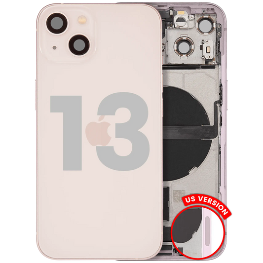 Back Housing W/ Charging Port Flex & Small Parts For iPhone 13 (US Version) (Used OEM Pull: Grade C) (Pink)