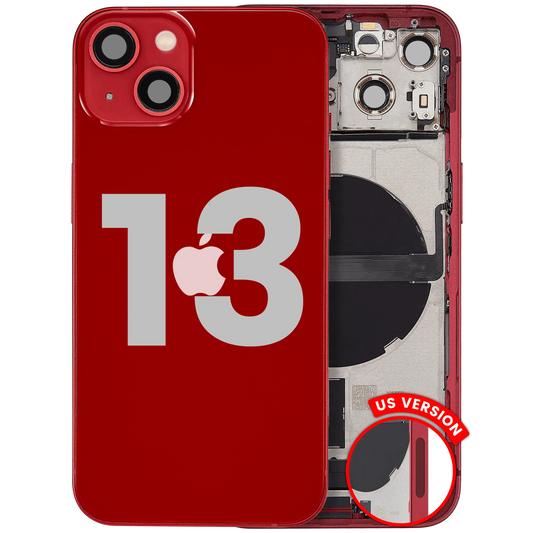 Back Housing W/ Charging Port Flex & Small Parts For iPhone 13 (US Version) (Used OEM Pull: Grade C) (Red)