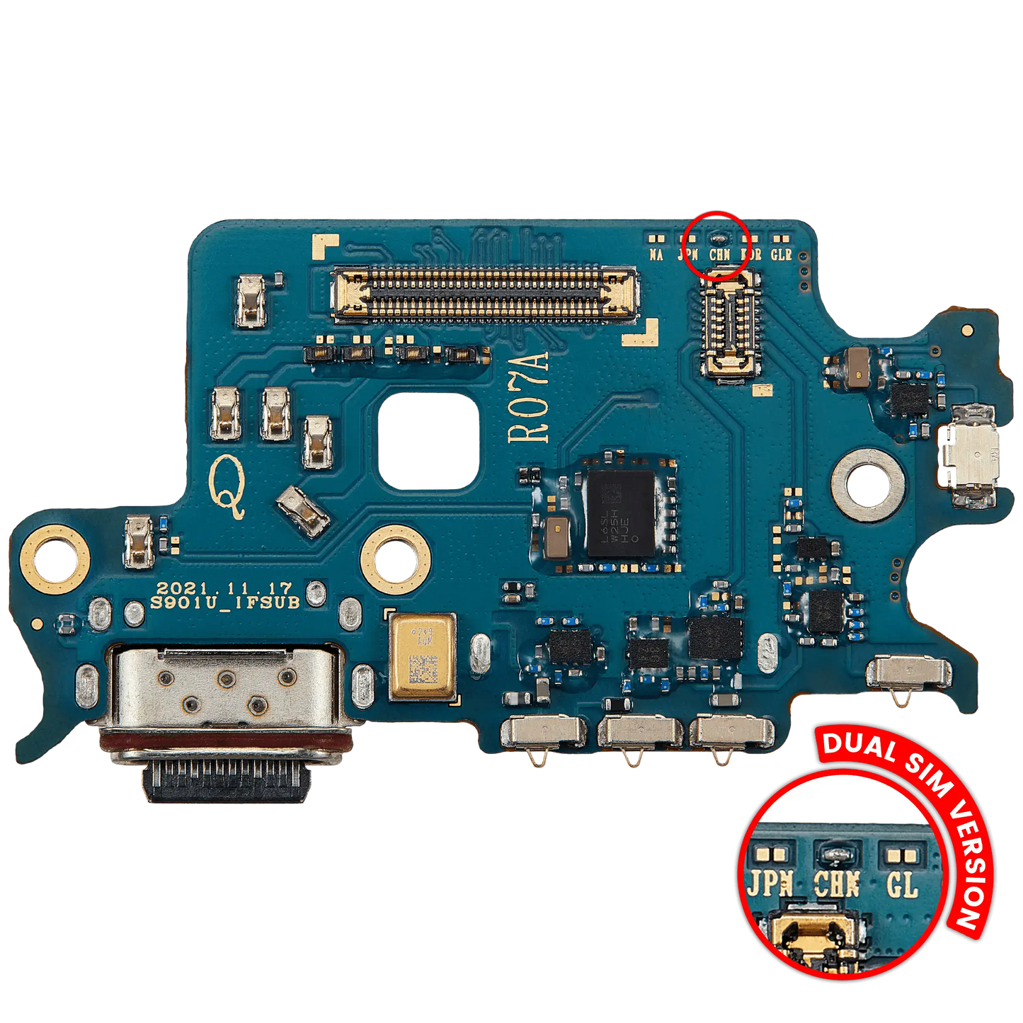 Charging Port Board With Sim Card Reader For Samsung Galaxy S22 5G (S9010) (Dual Sim Version) (Premium)