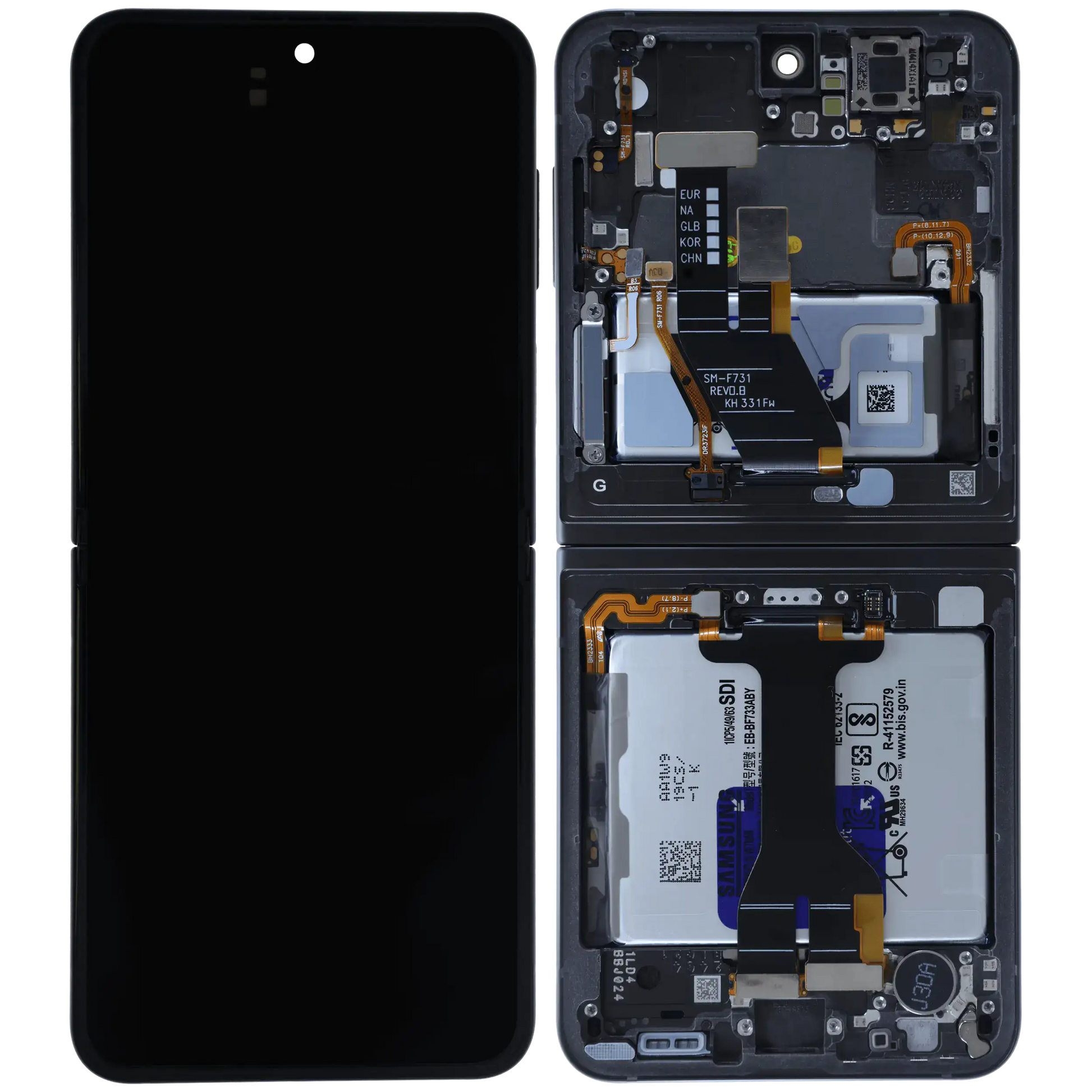 Inner OLED Assembly With Frame For Samsung Galaxy Z Flip 5 5G (US & International) (Service Pack) (Gray) - View 7 | TechDrip Canada