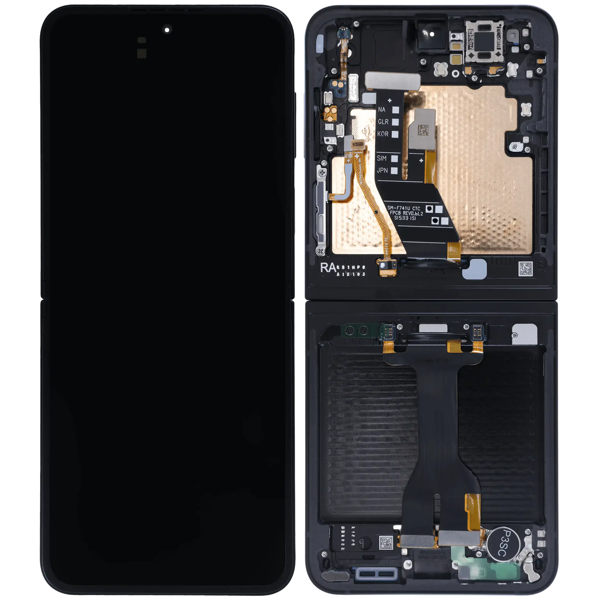 Inner OLED Assembly With Frame For Samsung Galaxy Z Flip 7 FE 5G (Service Pack) (Black)