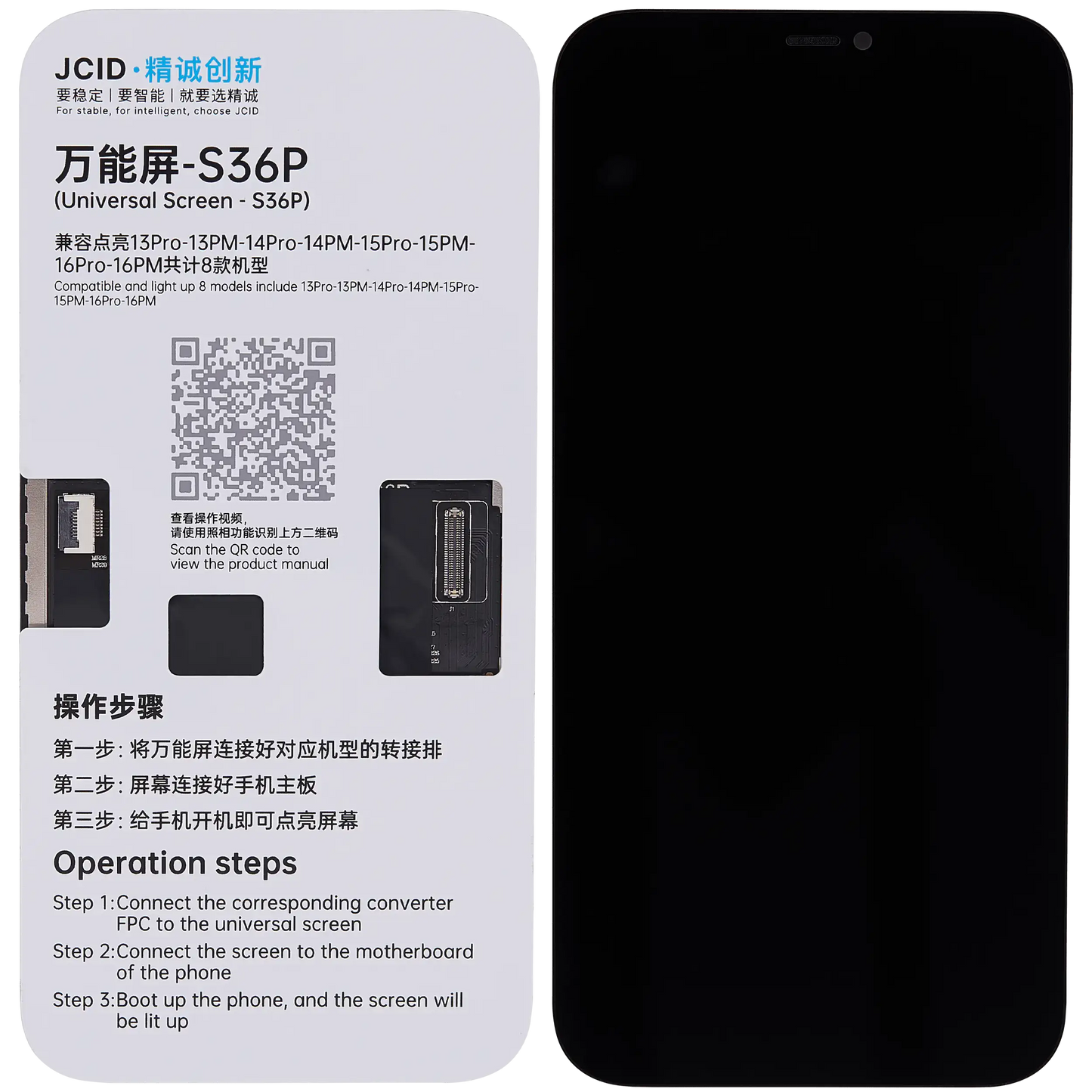 S36P Universal Screen For iPhone 13 Pro / 13 Pro Max / 14 Pro / 14 Pro Max / 15 Pro / 15 Pro Max / 16 Pro / 16 Pro Max Motherboard Detection (JCID)