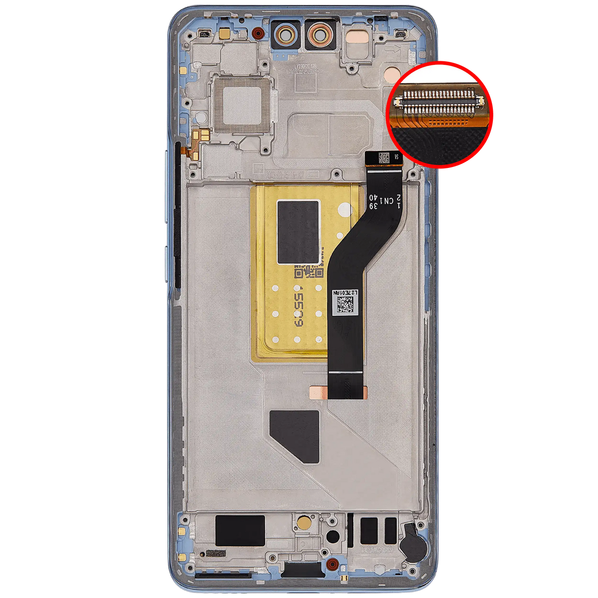 OLED Assembly With Frame For Xiaomi 13 Lite / Civi 2 (Refurbished) (Lite blue) – technician repair part view – OLED Display Replacement for phone repair