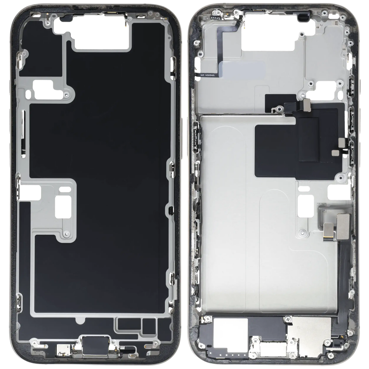 Mid-Frame Housing W/ Charging Port Flex & Small Parts For iPhone 16 Pro (EU / Global Version) (Used OEM Pull: Grade B) (Natural Titanium)