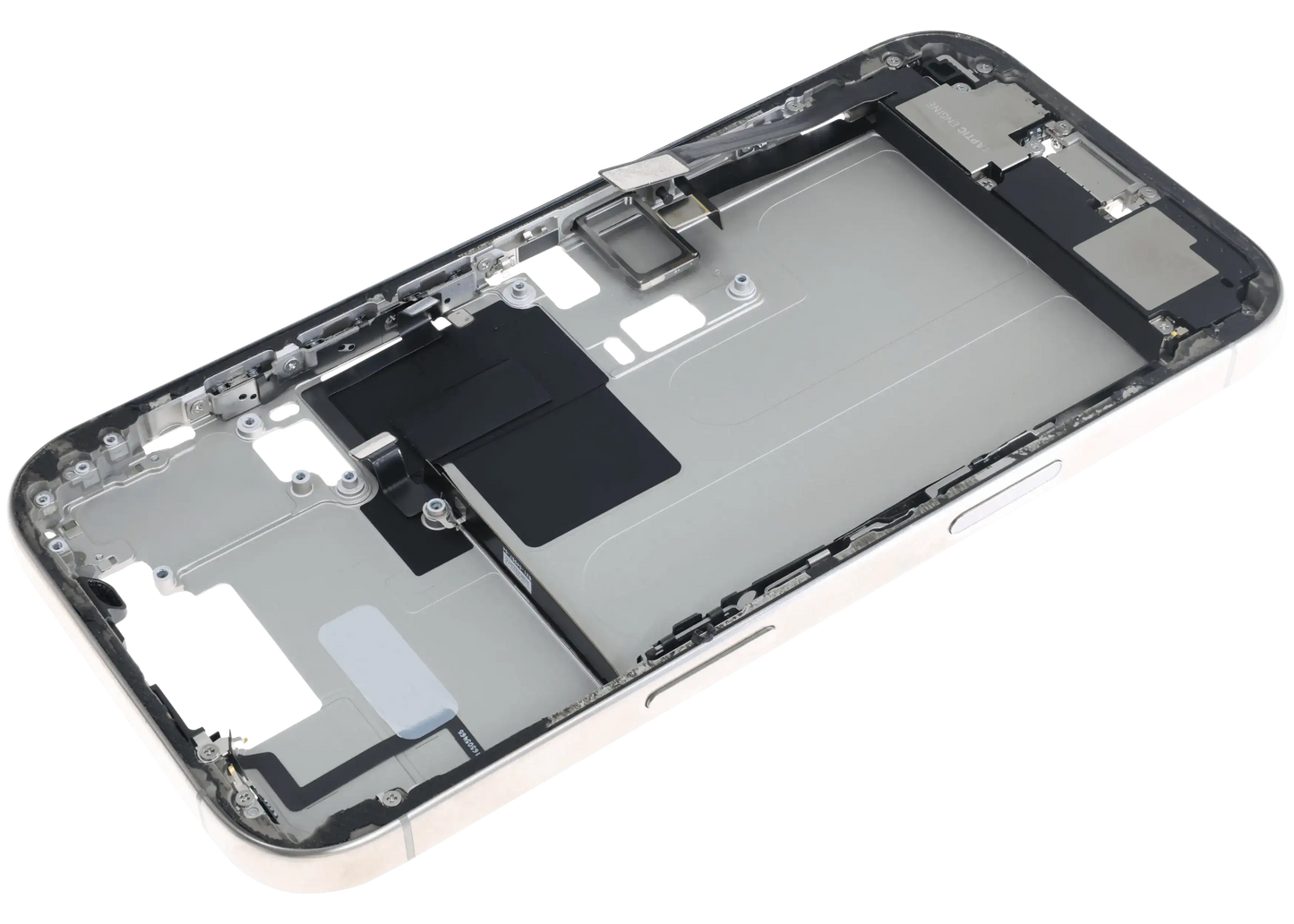 Mid-Frame Housing W/ Charging Port Flex & Small Parts For iPhone 16 Pro (EU / Global Version) (Used OEM Pull: Grade B) (Natural Titanium)