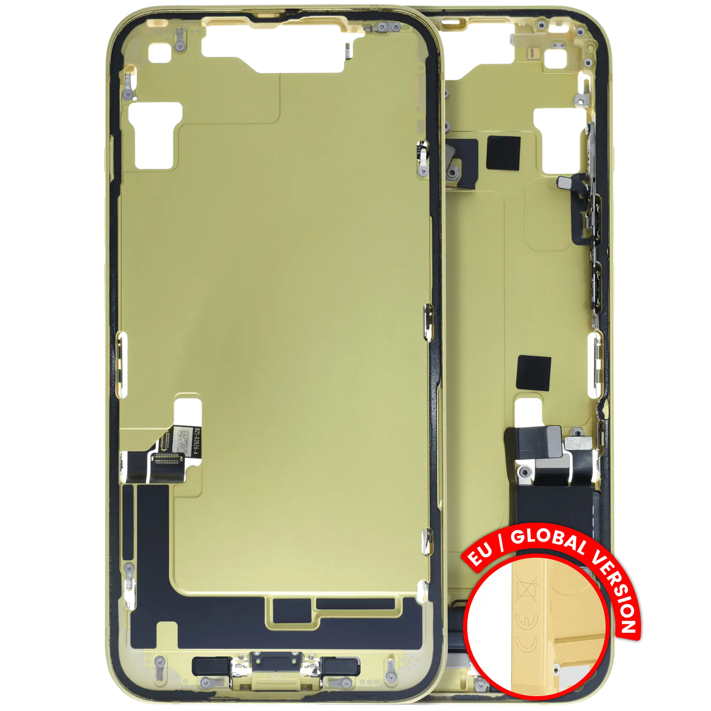 Mid-Frame Housing W/ Charging Port Flex & Small Parts For iPhone 14 (EU / Global Version) (Used OEM Pull: Grade B) (Yellow)