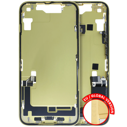 Mid-Frame Housing W/ Charging Port Flex & Small Parts For iPhone 14 (EU / Global Version) (Used OEM Pull: Grade B) (Yellow)