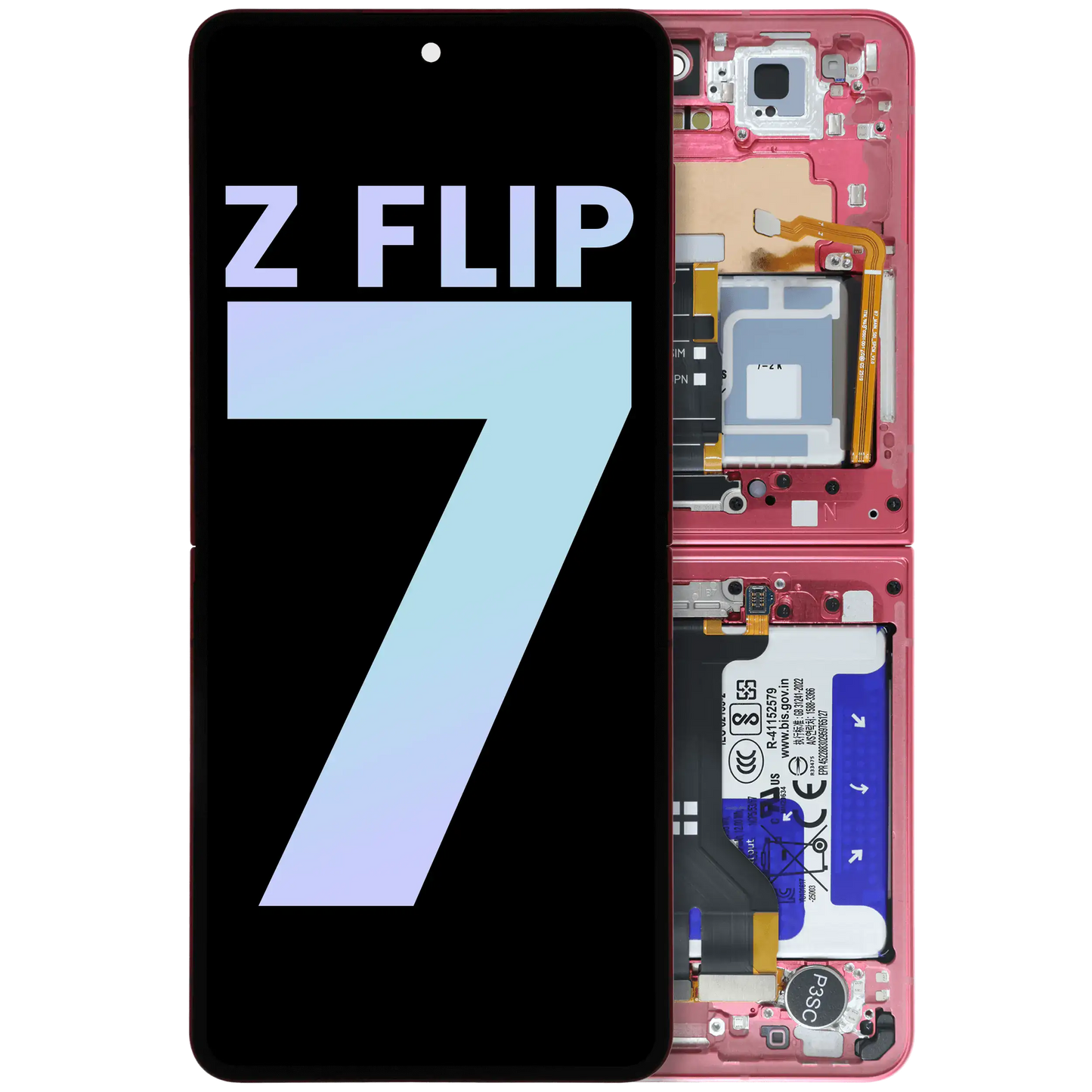 Inner OLED Assembly With Frame For Samsung Galaxy Z Flip 7 5G (US & International) (Service Pack) (Coral Red) - Replacement iPhone Parts